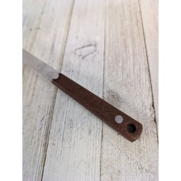 Vintage Pyramid Stainless Steel 12 1/2" Slotted Serving Spoon Red Brown Handle - Picture 6 of 8